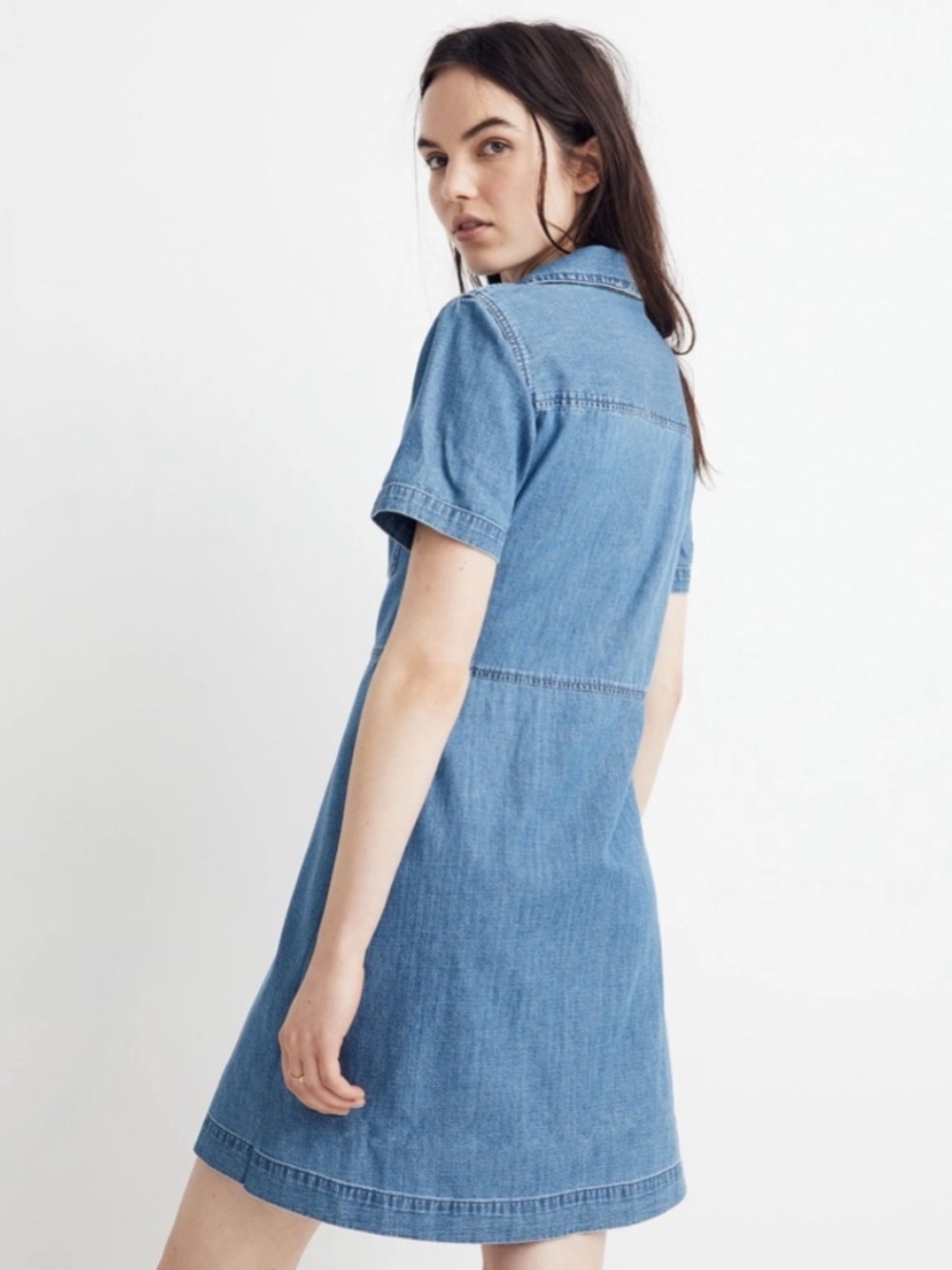 Madewell Blue Denim Waisted Dress Shirtdress with Button-Up Front Size Small - Picture 2 of 13